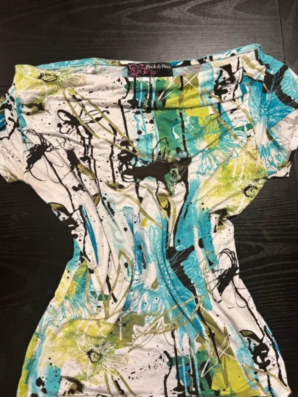 Peck & Peck Abstract Off Shoulder Batwing Top Y2K Size M